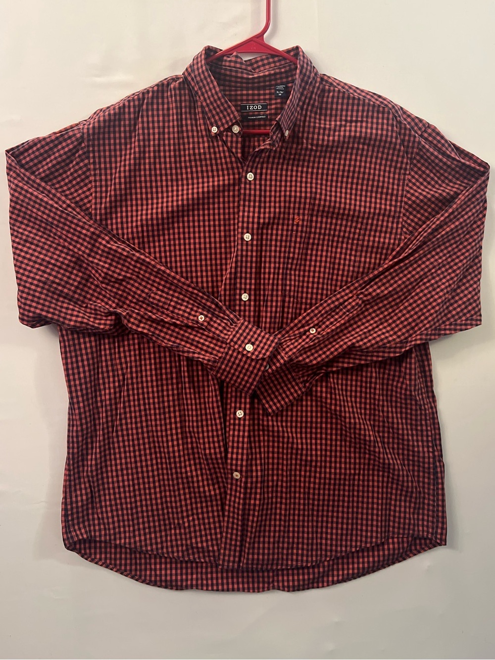 Izod Men’s Red and Black Gingham Button-Down Shirt